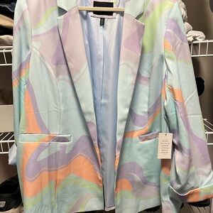 Eloquii Colorful Abstract Women's Blazer with Short Set